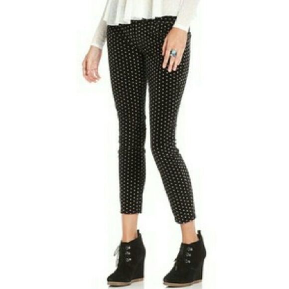 EXCELLENT CONDITION WOMEN’S SMALL FREE PEOPLE PULL-UP SKINNY “POLKA DOT” PANTS - Picture 1 of 5